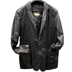 VTG Berman's The Leather Experts Men's Black Leather Jacket Blazer Size 44 Lined